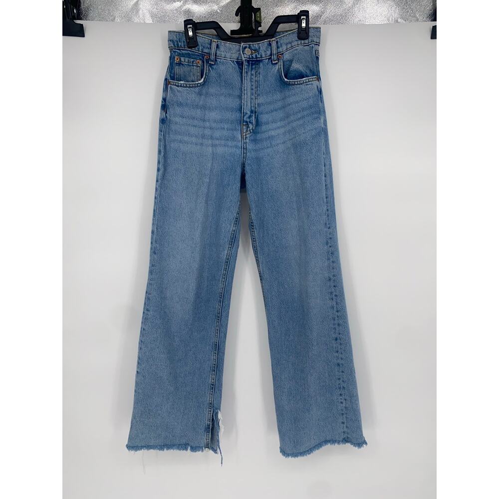 ZARA The 90’s Full Length High Rise Straight Jeans Size 6 / 28 Slit Hem